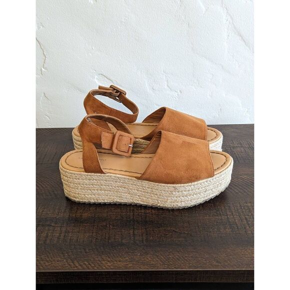 American Eagle Camel Suede Fabric Espadrille Platform Sandals - Size 10 - Picture 1 of 9